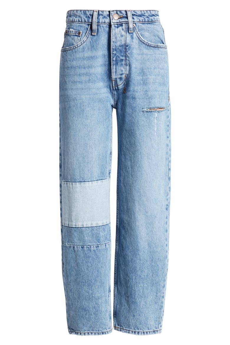 Brooklyn Distressed Patchwork Straight Leg Nonstretch Jeans, Alternate, color, DENIM