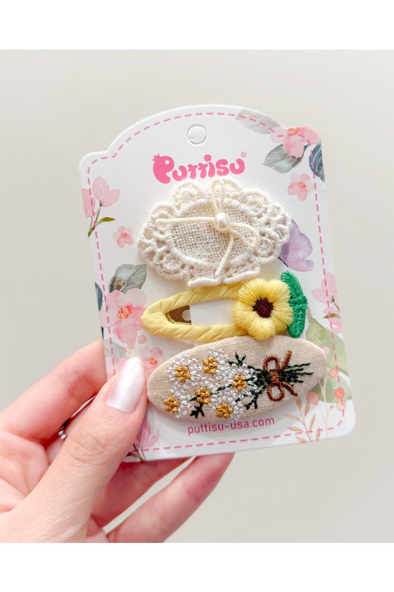 3pc Hair Clip Crochet Meadow Set, Alternate, color, Sunbeam Meadow - Yellow