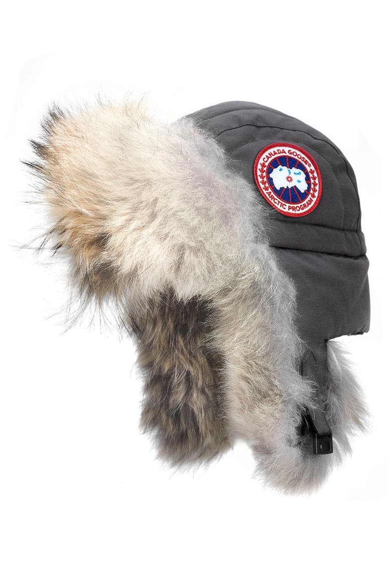 Aviator Hat with Genuine Coyote Fur Trim, Main, color, GRAPHITE