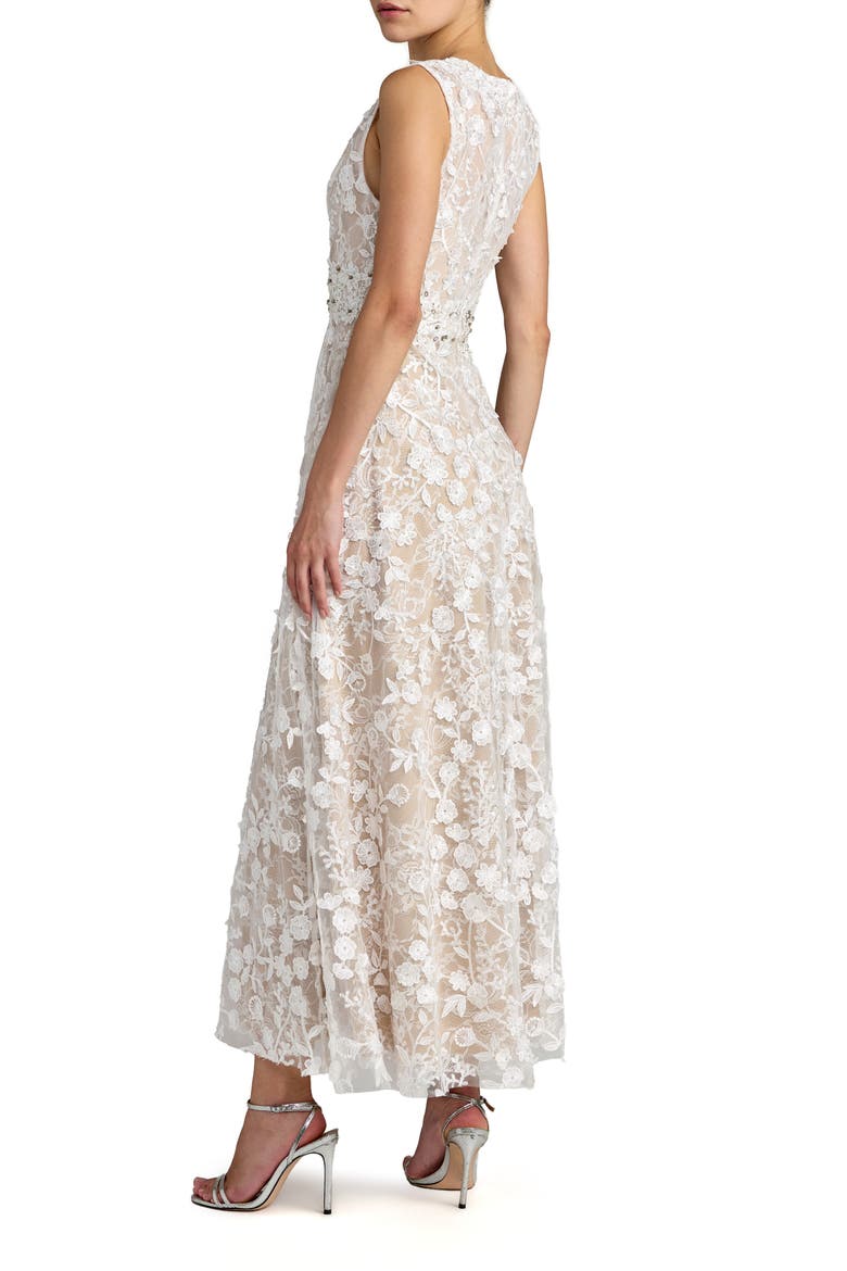 Floral Embroidered High Neck Midi Dress, Alternate, color, Ivory Nude