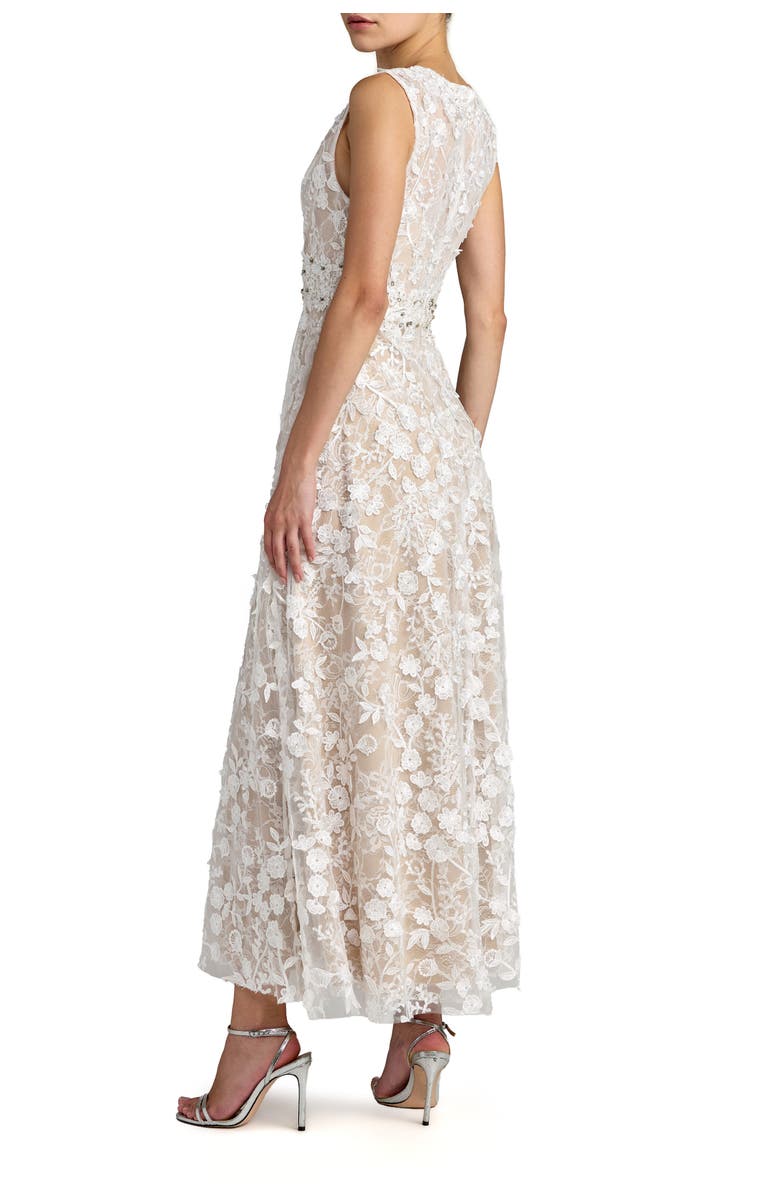 Mac Duggal Floral Embroidered High Neck Midi Dress, Alternate, color, Ivory Nude