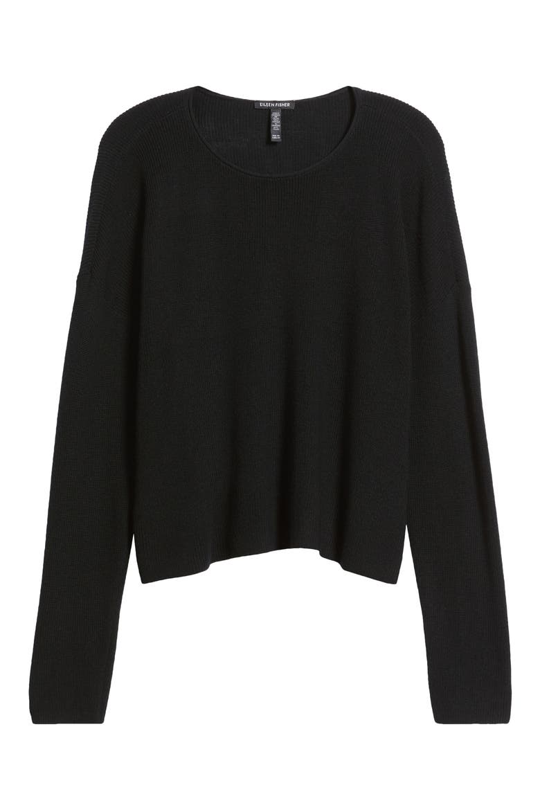 Crewneck Wool Sweater, Alternate, color, BLACK
