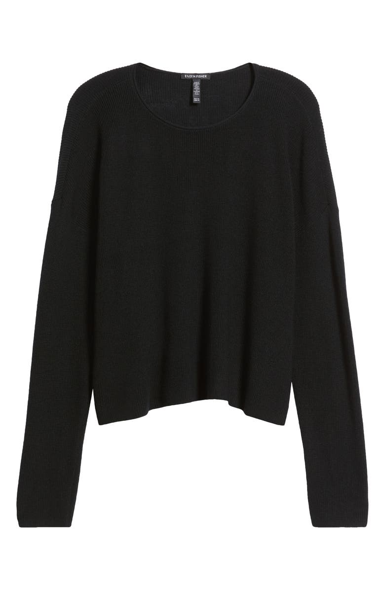 Eileen Fisher Crewneck Wool Sweater, Alternate, color, Black