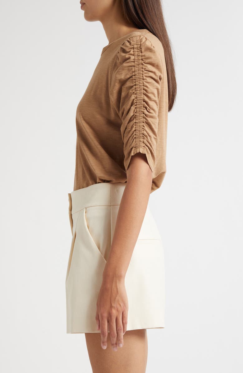 Veronica Beard Waldorf Ruched Sleeve Cotton Slub Top, Alternate, color,