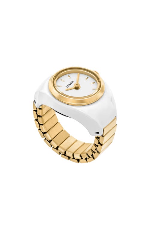Fossil Women's Two-hand Gold-tone Stainless Steel Ring Watch, 15mm In White