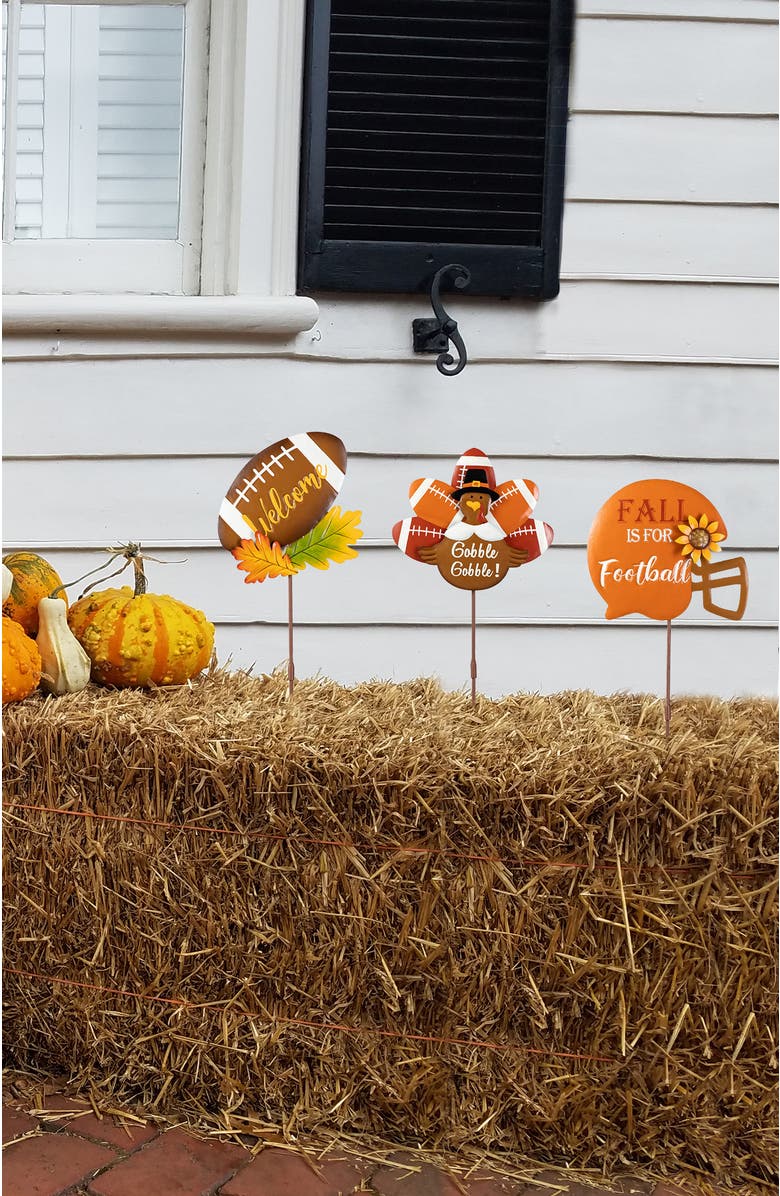 Glitzhome Set of 3 Thanksgiving Metal Football Turkey Yard Stake, Alternate, color, 