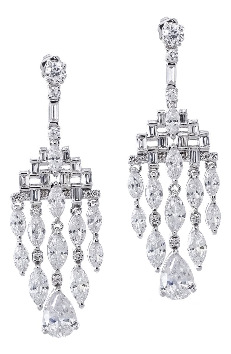 CZ by Kenneth Jay Lane Pear & Marquise CZ Fringe Earrings, Main, color, Clear-Silver