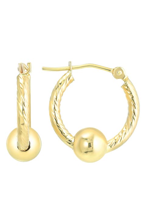14K Gold Bead Hoop Earrings