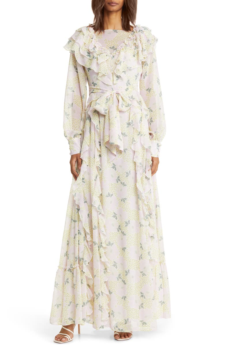 Ted Baker London Vivyana Floral Long Sleeve Chiffon Gown, Main, color, 