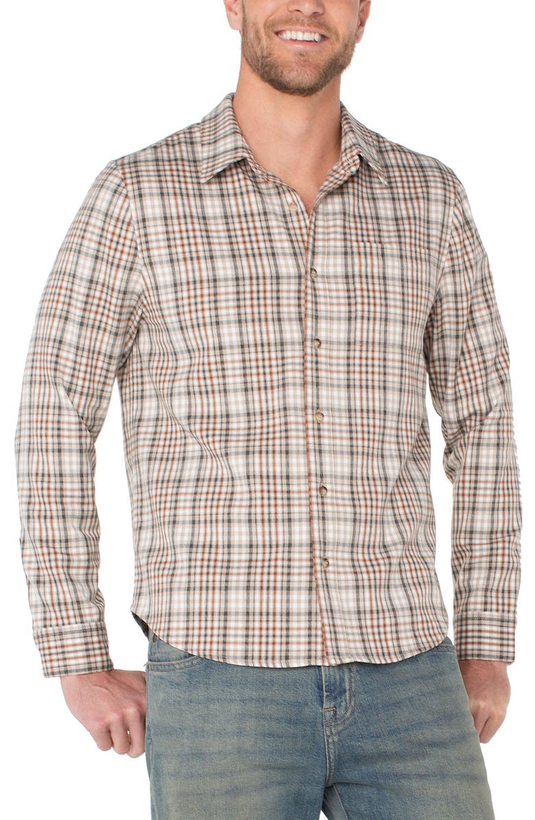 Liverpool Plaid Button-Up Shirt, Alternate, color, Khaki/ Rust Multi