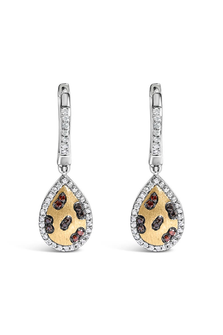 10K Yellow Gold Plated Sterling Silver 1/3 Cttw Multi Color Diamond Pear Shape Dangle Earrings, Main, color, Silver