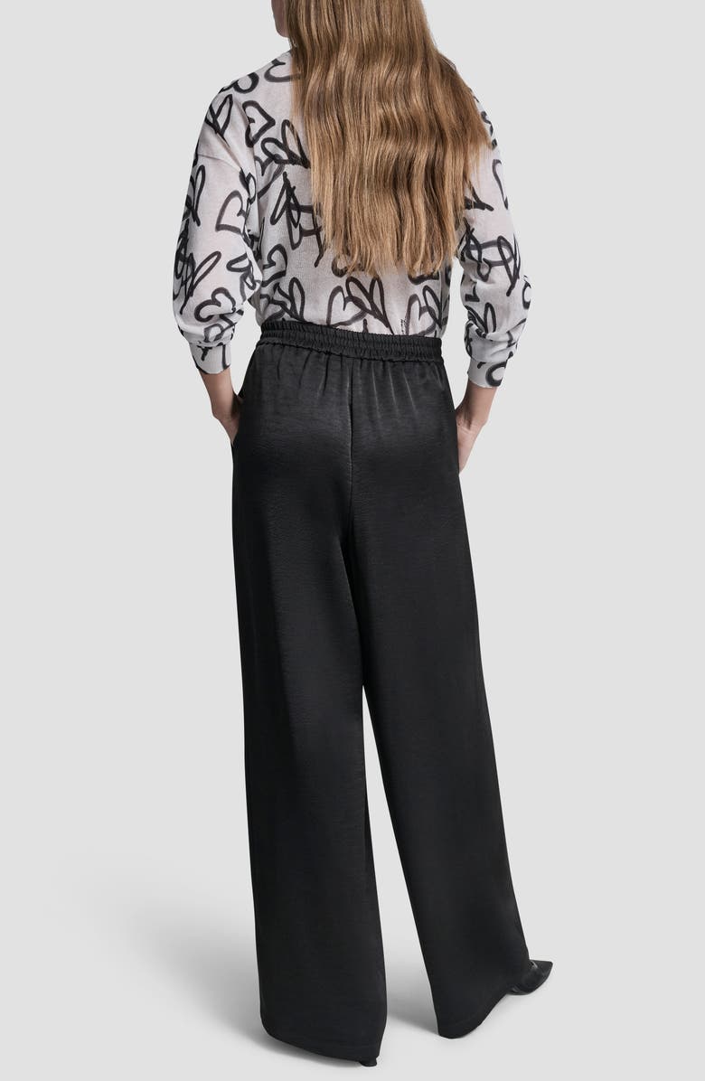 DKNY Pleat Wide Leg Satin Pants, Alternate, color, Black