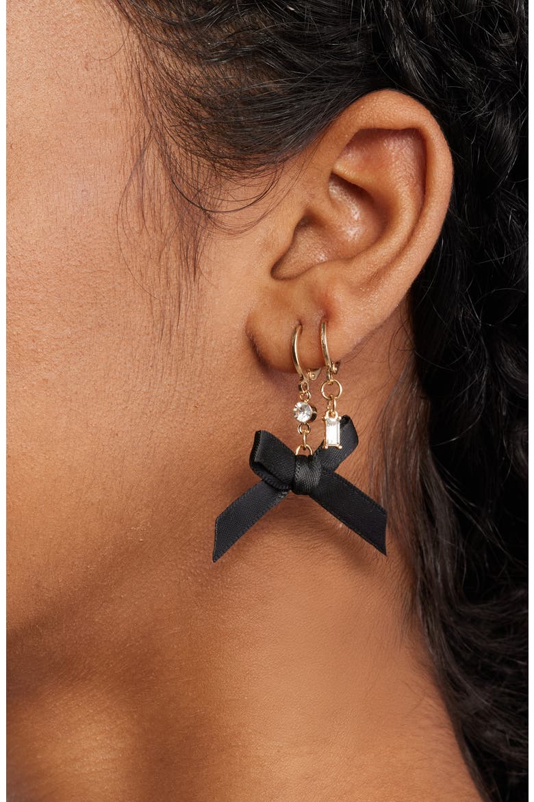 Set of 3 Pretty Bow Drop Earrings, Alternate, color, GOLD- IVORY- BLACK