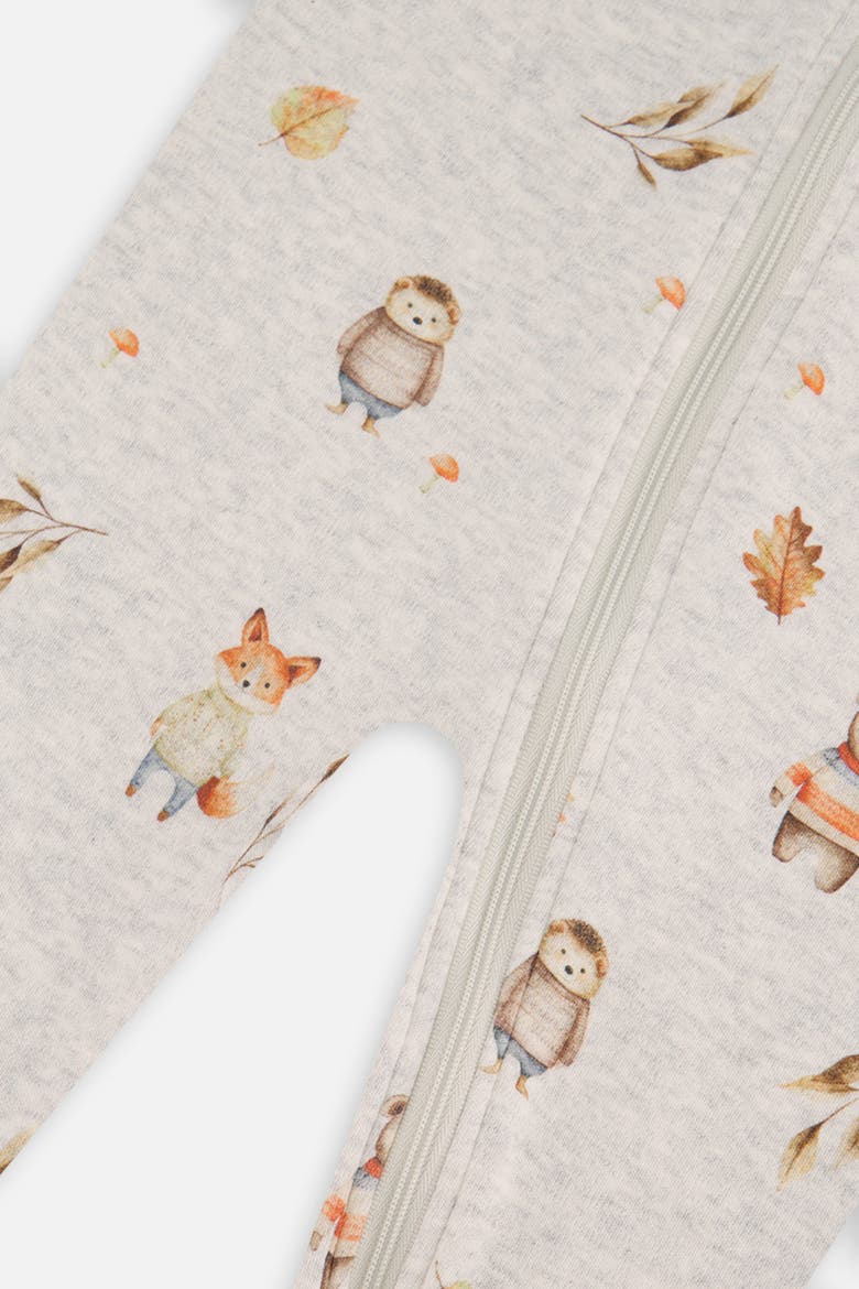 Animal Organic Cotton Front Zipper Footed One Piece Pajama, Alternate, color, Beige Animal Print