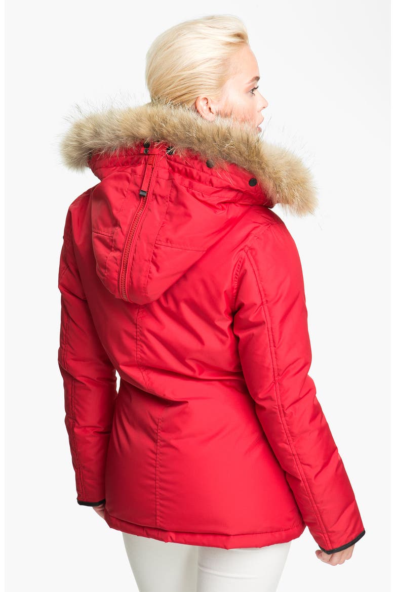 'Kayla' Down Parka with Genuine Rabbit & Coyote Fur, Alternate, color, RED
