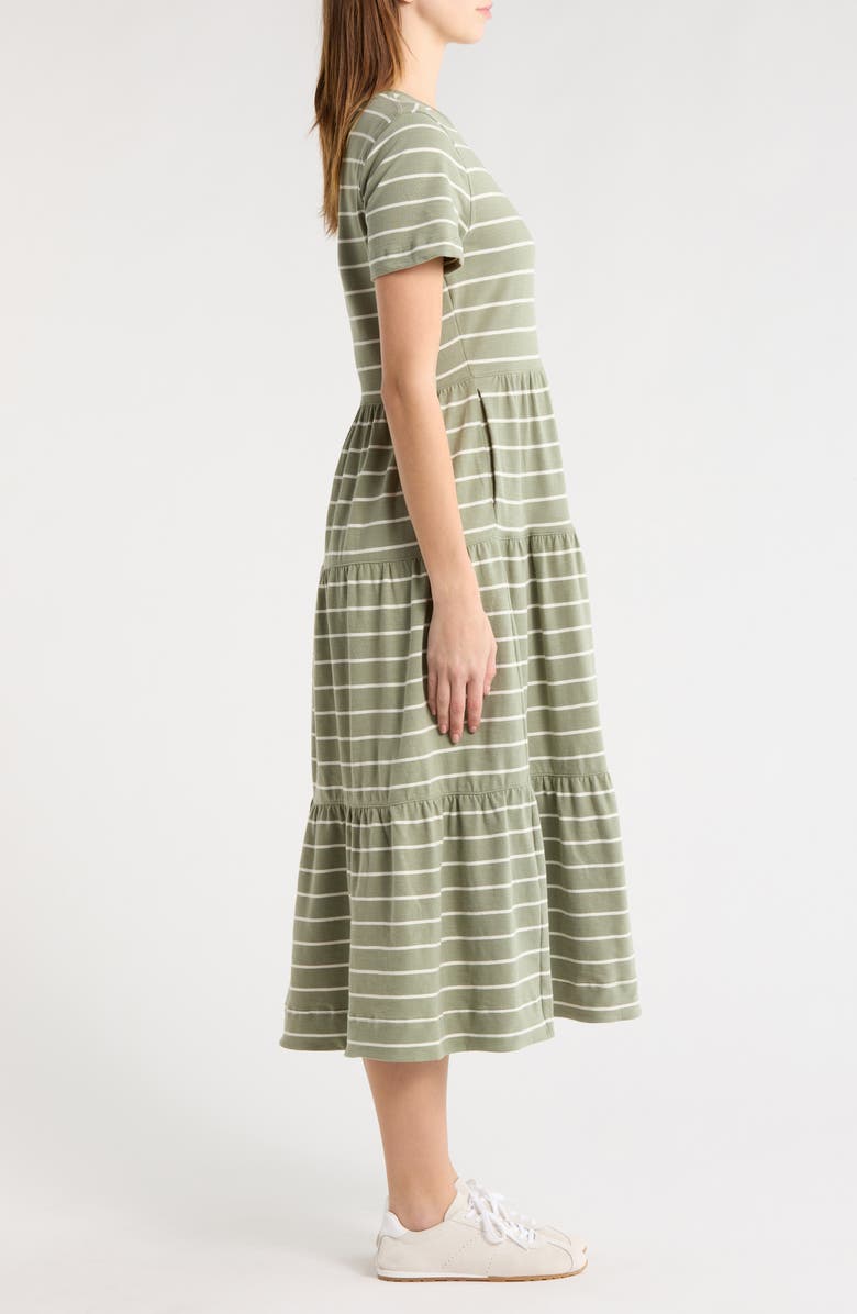 Marine Layer Luxe Stripe Sueded Cotton Tiered Midi Dress, Alternate, color, Olive Stripe