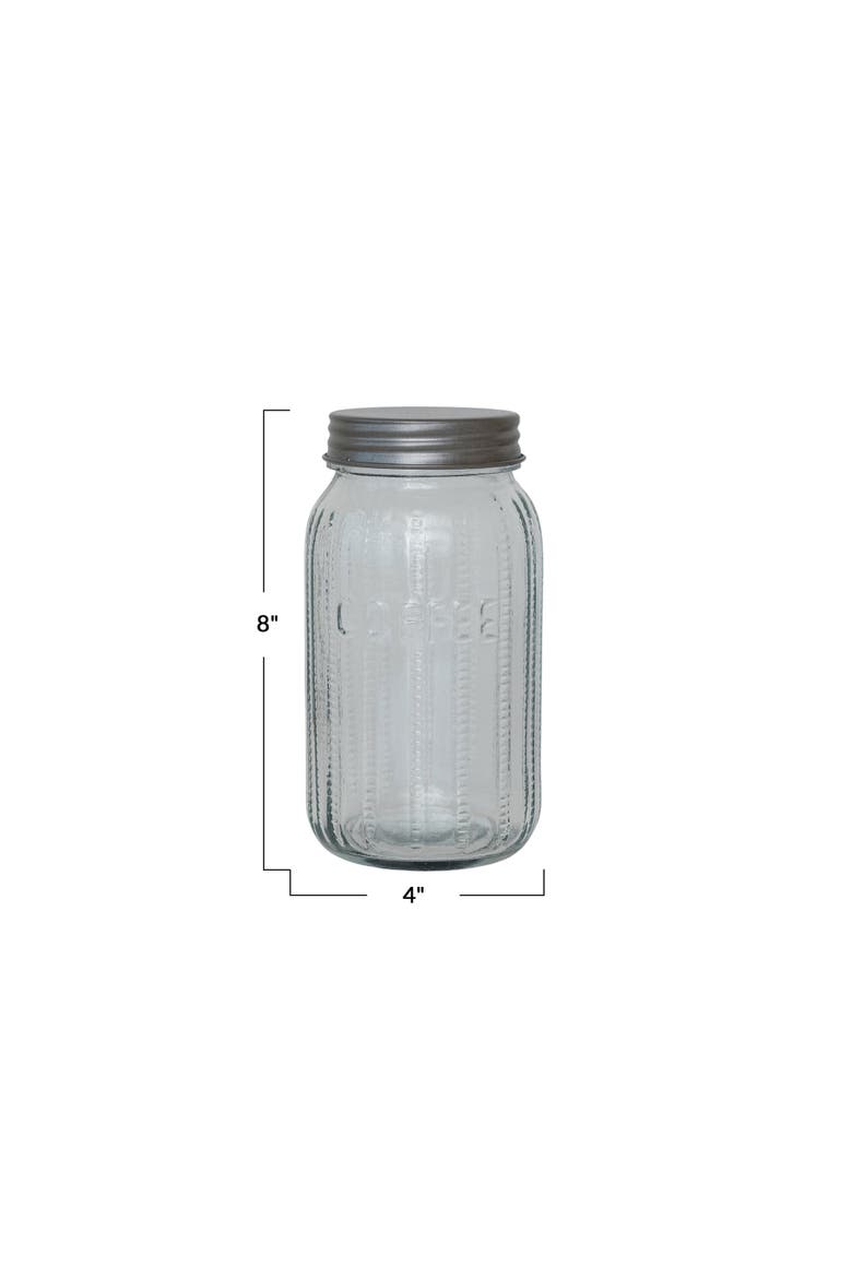Tall Embossed Glass Jar with Metal Lid "Coffee", Clear, Alternate, color, Clear