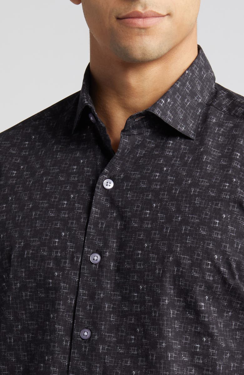 Robert Barakett Accent Geo Print Short Sleeve Button-Up Shirt, Alternate, color, Black