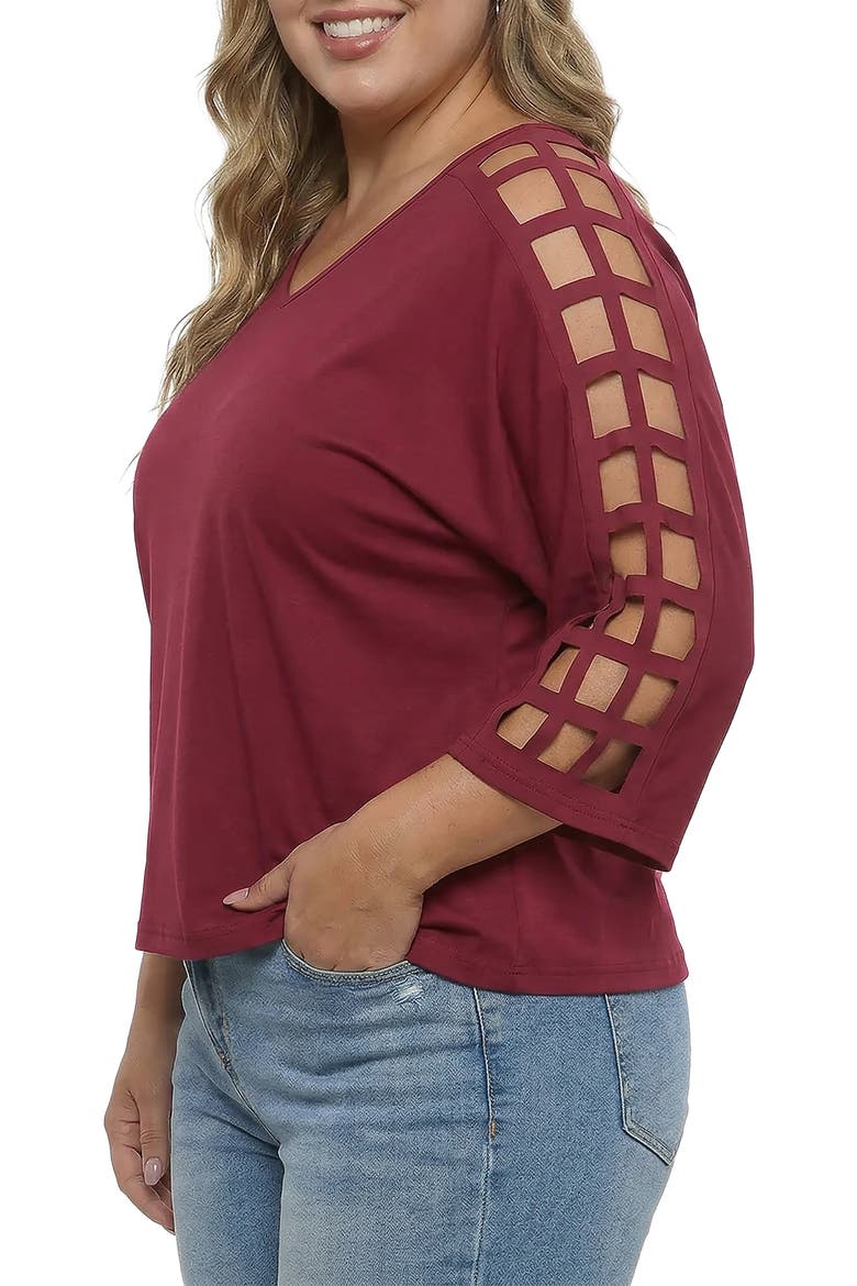 Cutout Sleeve V-Neck Top, Alternate, color, BURGUNDY