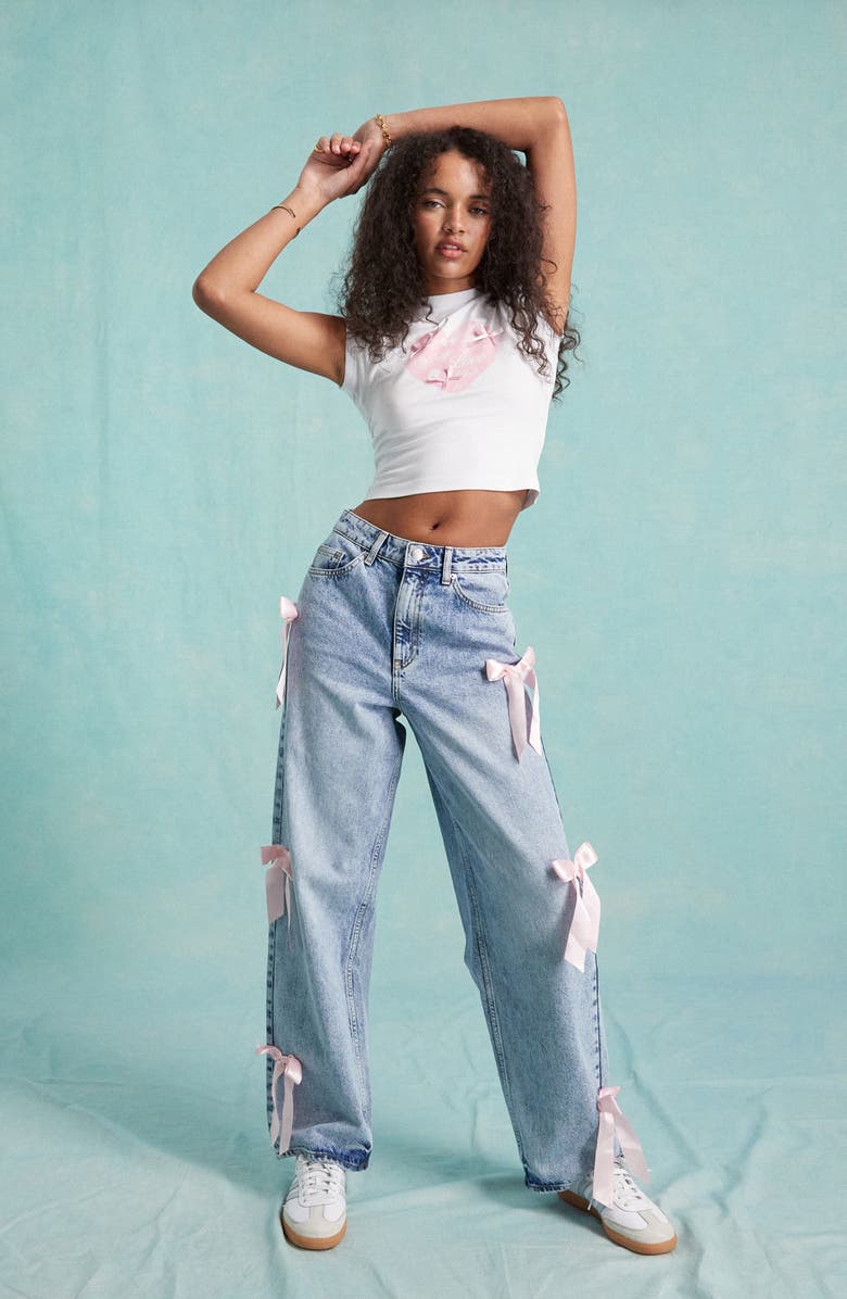 Miss Selfridge Self Love Club Bow Graphic Baby Tee, Alternate, color, 