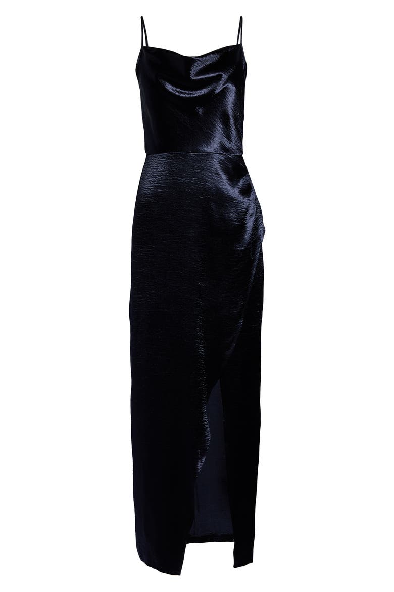 The Molly Cowl Neck Rumpled Satin Gown, Alternate, color, NAVY