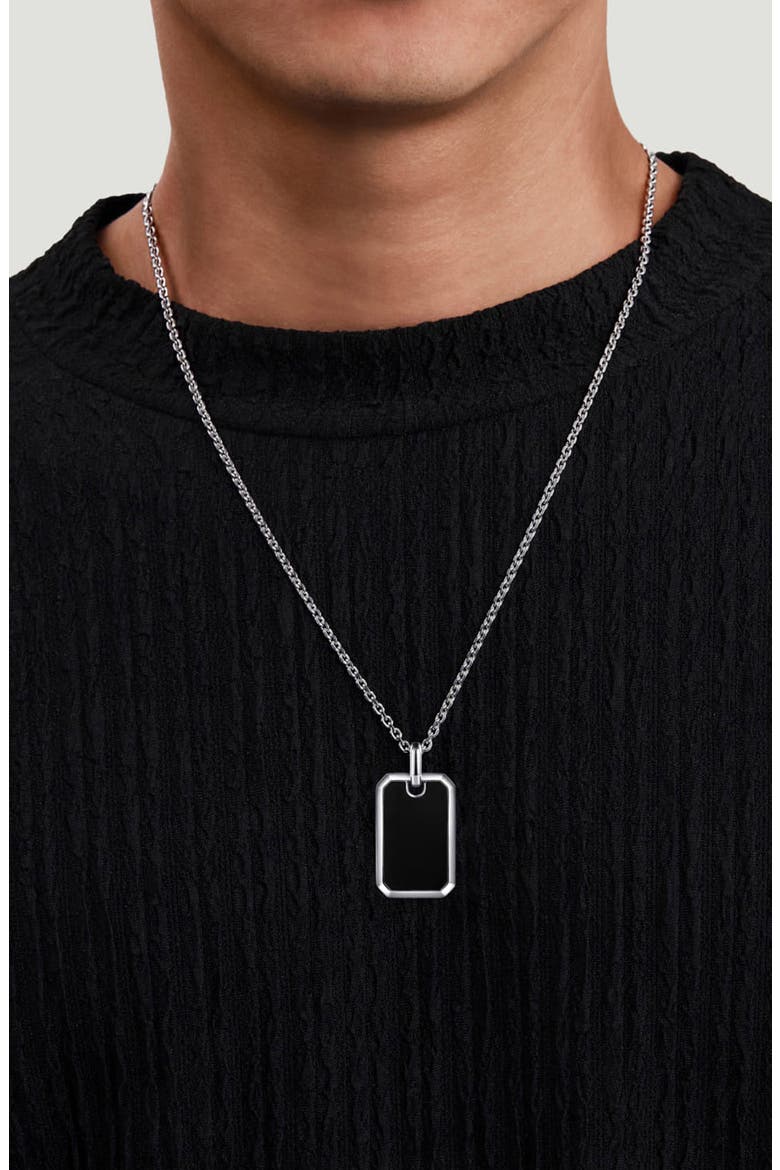 Men's 22-Inch Sterling Silver Onyx Dog Tag Necklace, Alternate, color, STERLING SILVER/ ONYX