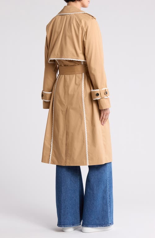 Avec Les Filles Lace Trim Double Breasted Cotton Trench Coat In Taupe