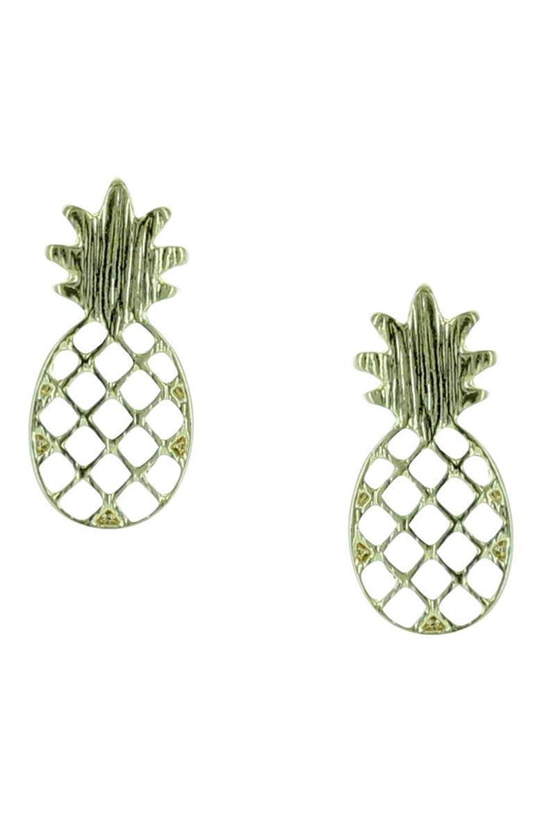 Maui Pineapple Stud Earrings, Main, color, METALLIC
