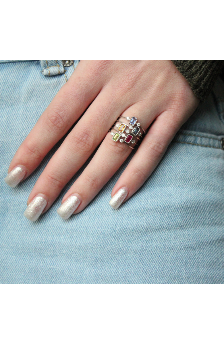 LuvMyJewelry Emerald Cut Aquamarine & Diamond Birthstone Ring in 14K Gold, Alternate, color, White Gold