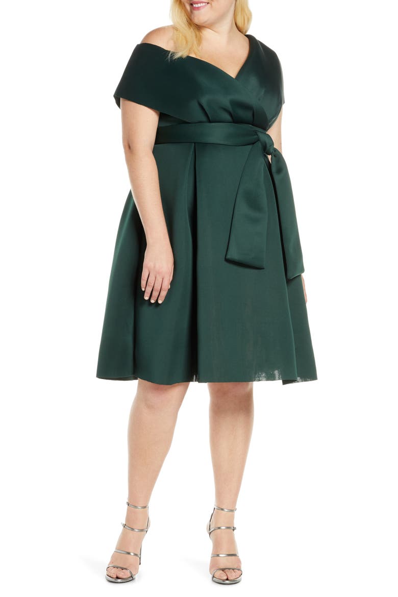 Curve Edel One-Shoulder Cocktail Dress, Main, color, TEAL