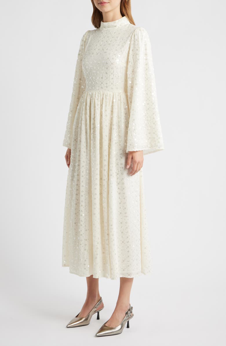 Sister Jane Reel Embellished Long Sleeve Maxi Dres, Alternate, color, Ivory