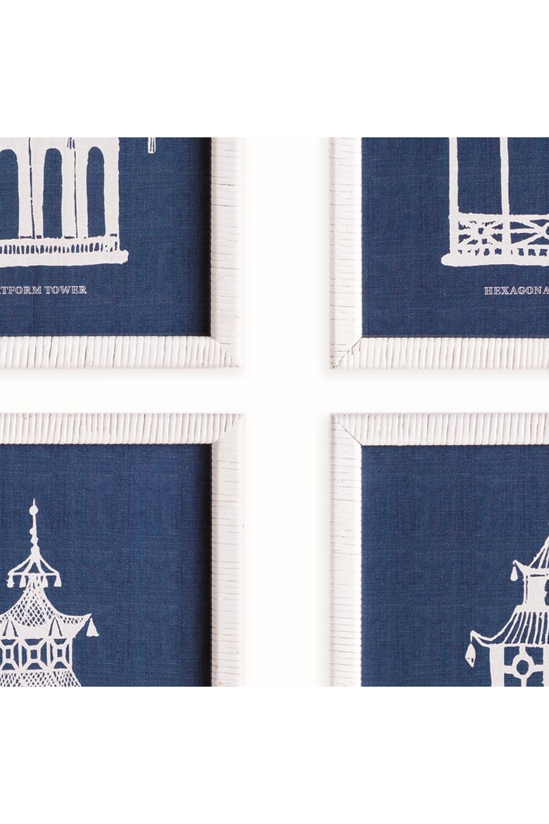Traditional Pagoda Study Art Prints, Set of 4 - Blue, Alternate, color, Blue