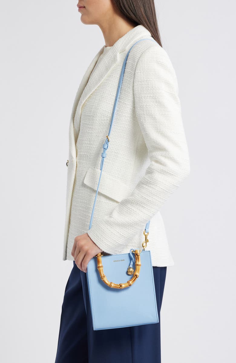 Veronica Beard Small Bamboo Handle Leather Shopper, Alternate, color, Light Blue