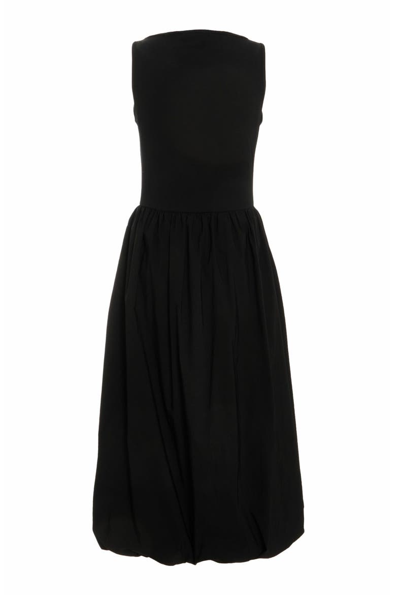 Jersey and Bengaline Puffball Midi Dress, Alternate, color, Black