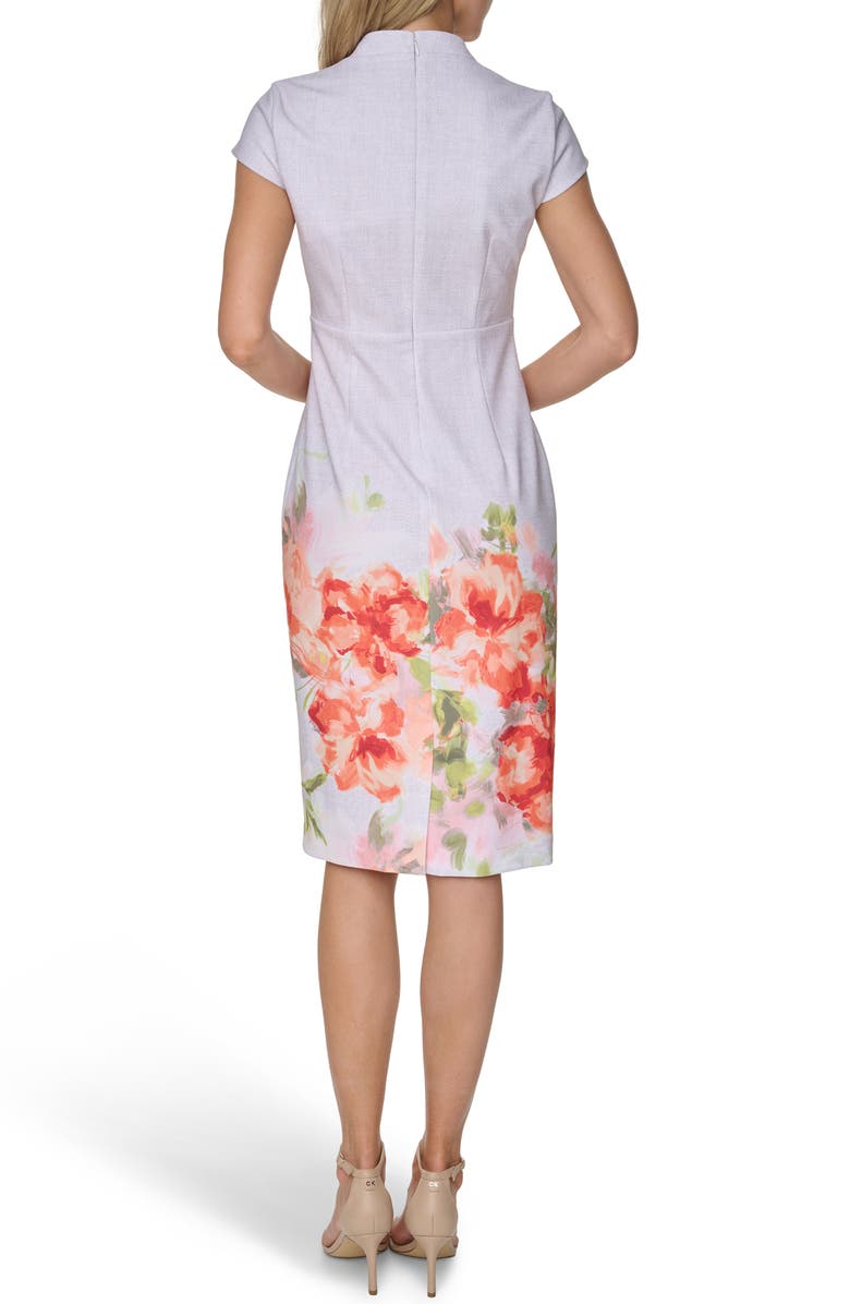 Calvin Klein Placed Floral Print Cap Sleeve Sheath Dress, Alternate, color, Starburst Multi
