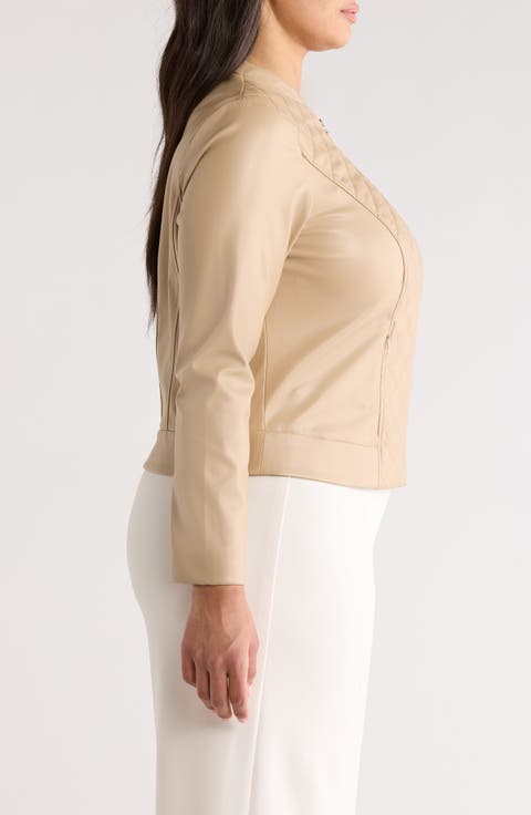 Quilted Faux Leather Moto Jacket (Plus)
