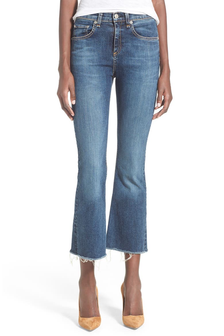 rag & bone/JEAN High Rise Raw Edge Crop Flare Jeans, Main, color, PAZ