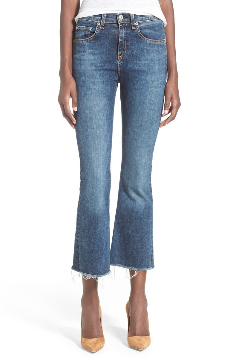 rag & bone /JEAN High Rise Raw Edge Crop Flare Jeans, Main, color, 
