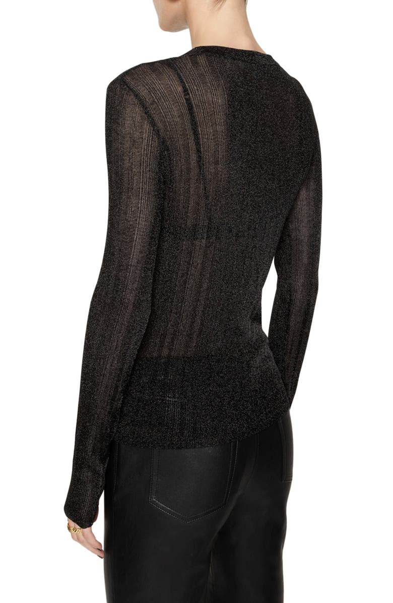 Rebecca Minkoff Abbey Rib Semisheer Sweater, Alternate, color, Metallic Black