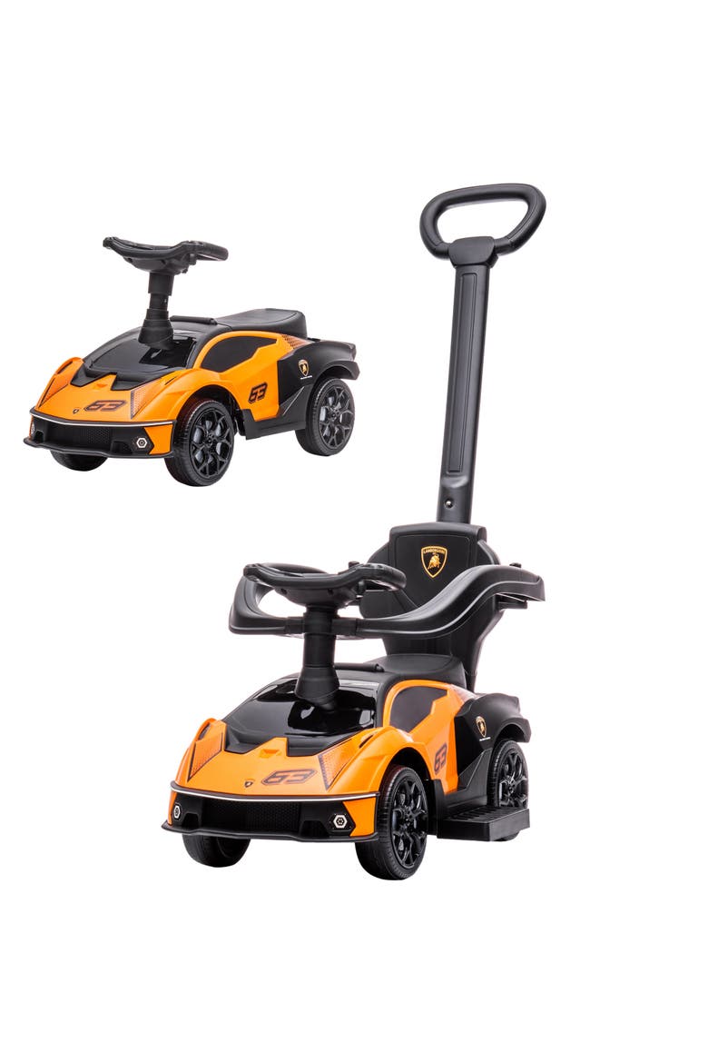 2-in-1 Kids Push Car with Horn, Engine Sound, Steering Wheel, Main, color, Orange