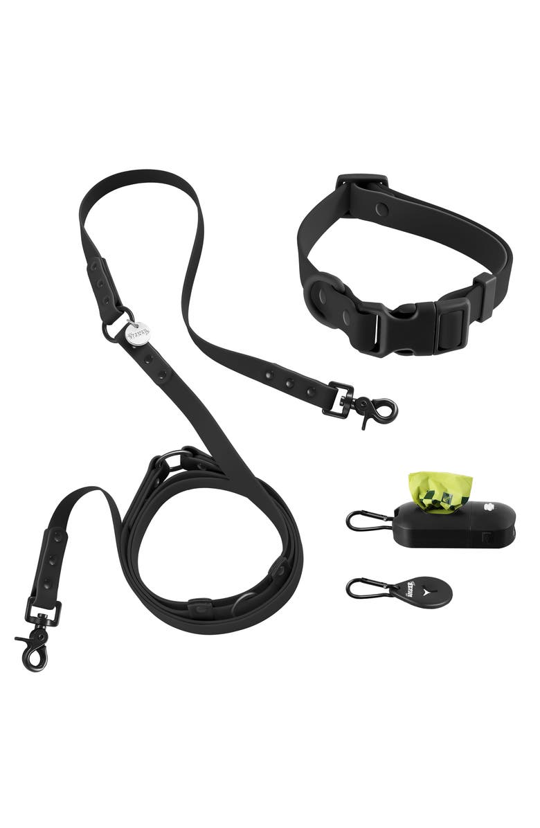 The Licker Store Luna Adjustable 6-in-1 Waterproof Hands-Free Leash and Collar with LED Flashlight, Bag Dispenser, and Poop Bag Holder, Main, color, Black