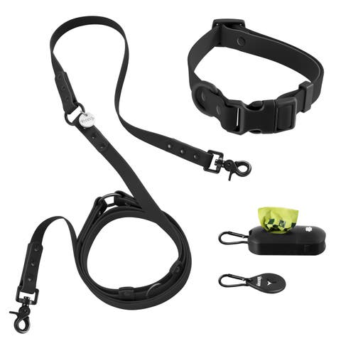 Luna Adjustable 6-in-1 Waterproof Hands-Free Leash and Collar with LED Flashlight, Bag Dispenser, and Poop Bag Holder