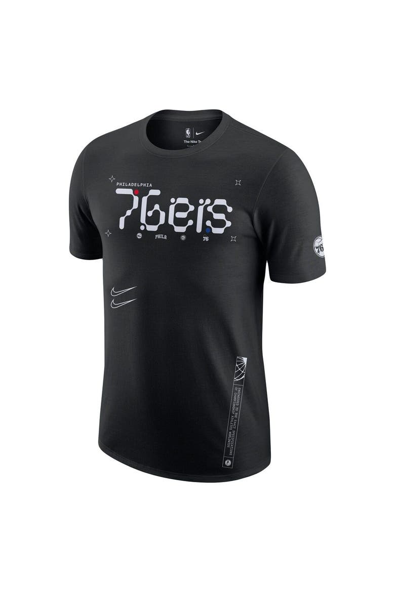 Men's Nike Black Philadelphia 76ers Courtside Air Traffic Control Max90 T-Shirt, Alternate, color, Black