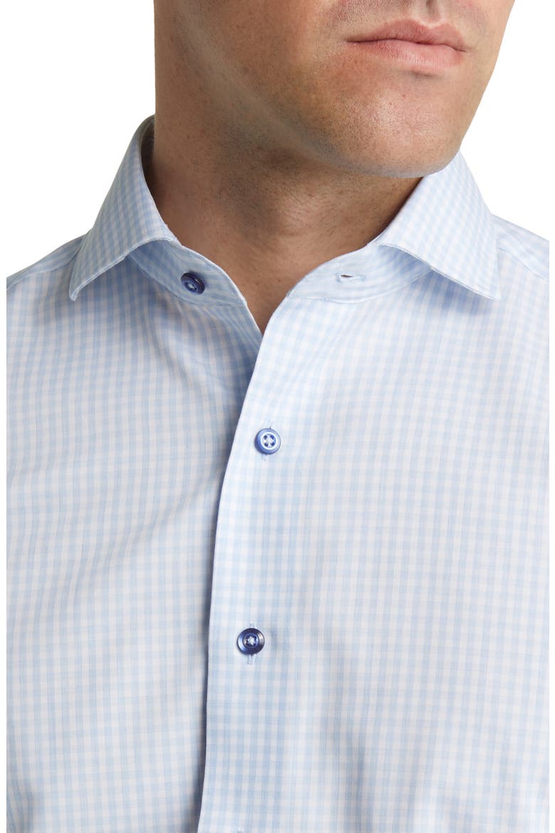 Trim Fit Heathered Gingham Dress Shirt, Alternate, color, LIGHT BLUE