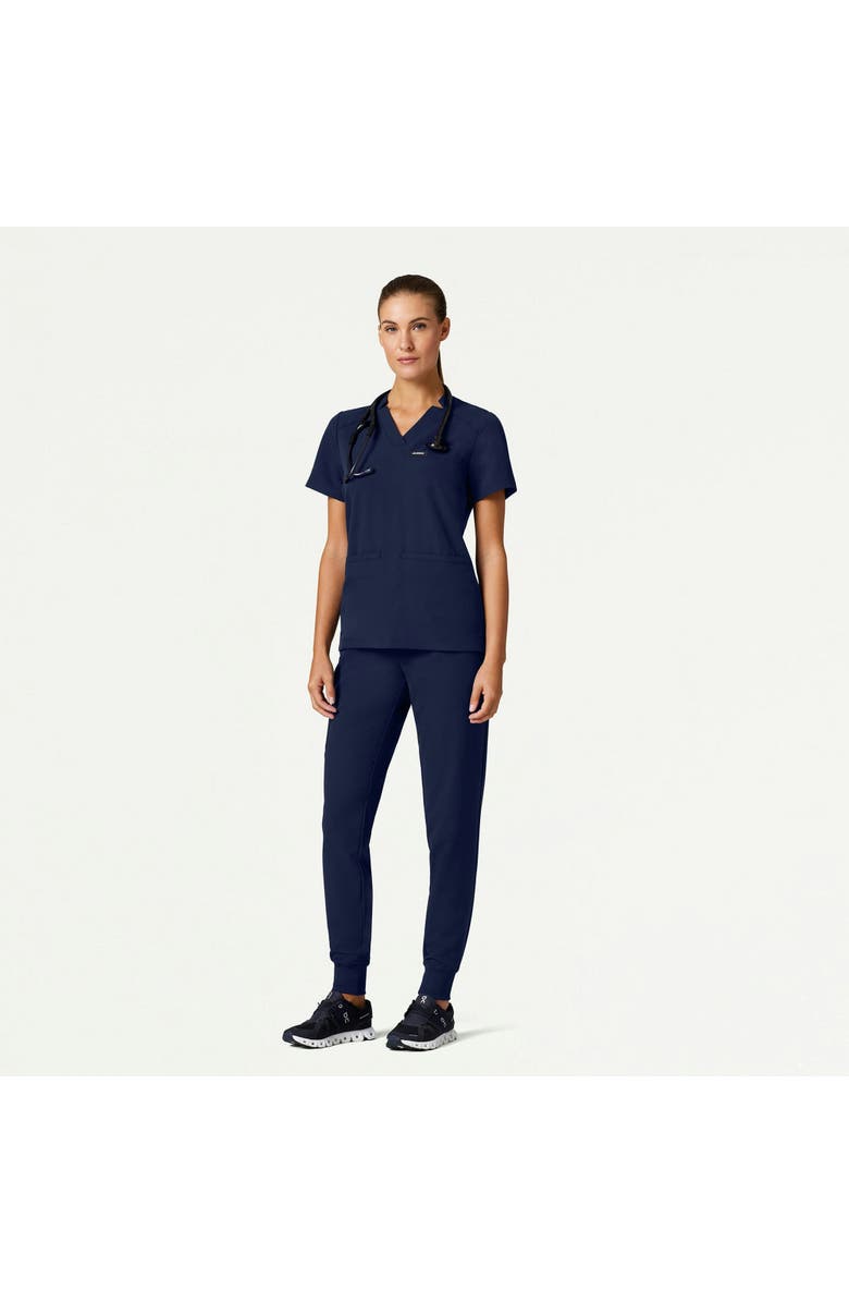 JAANUU Helia Women's 3-Pocket Slim Notched V-Neck Scrub Top, Alternate, color, Midnight Navy