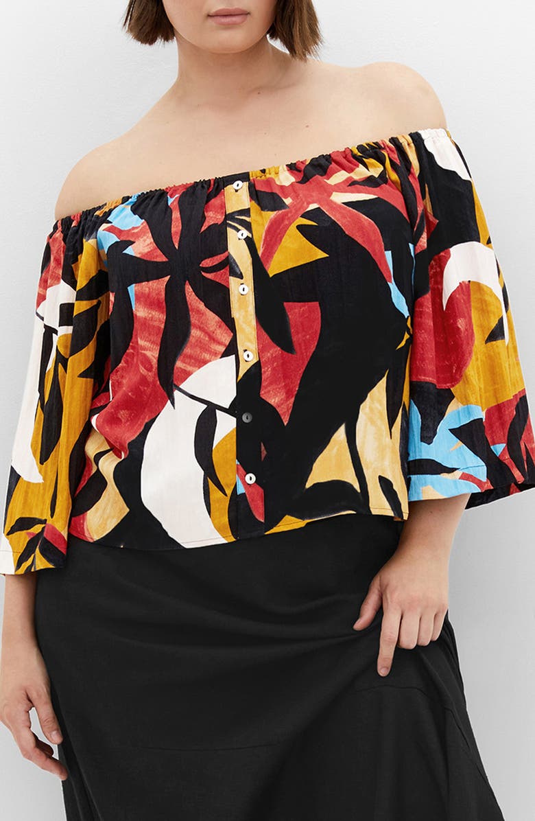 City Chic Maiya Printed Button-Up Top, Main, color, Tropical Oasis