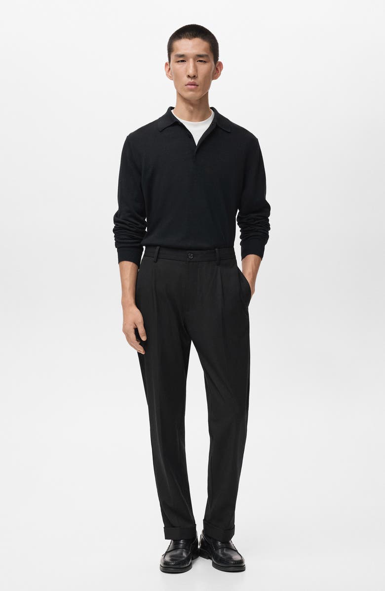 MANGO Regular Fit Pleated Pants, Alternate, color, Black