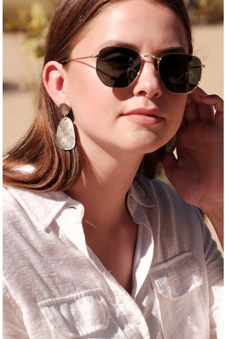 Mother-of-Pearl Round & Trapezoid Drop Earrings, Alternate, color, Black