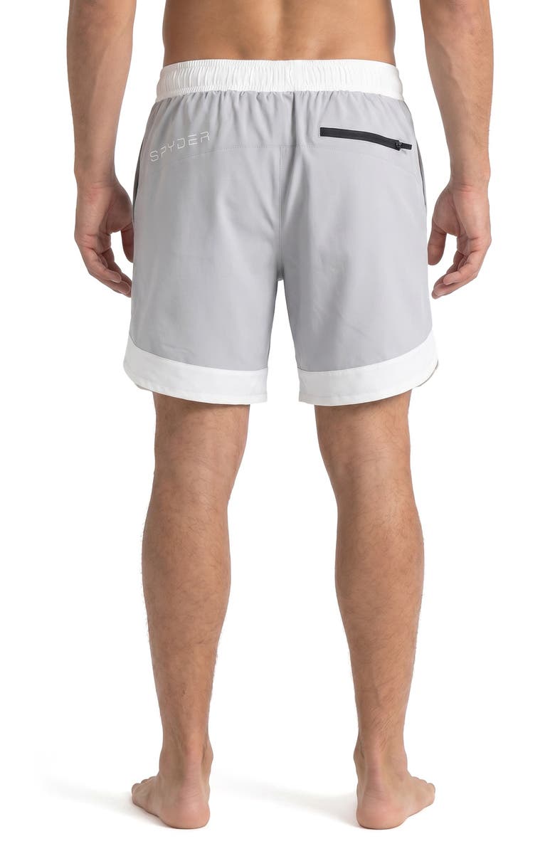 Spyder Colorblocked Scallop Volley Swim Shorts, Alternate, color, Alloy