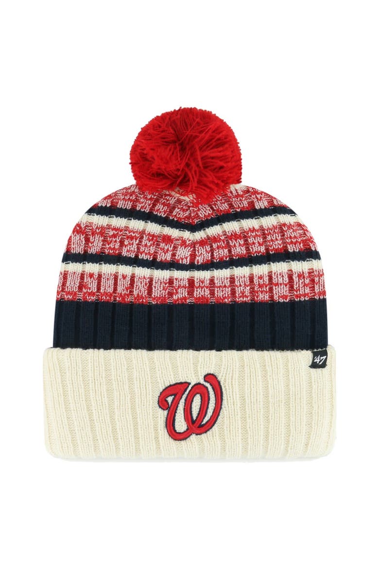 Men's '47 Natural Washington Nationals Tavern Cuffed Knit Hat with Pom, Main, color, Natural